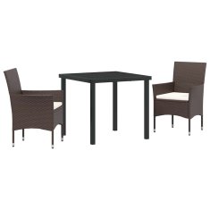 Vidaxl Komplet za jedilnico v vrtu z blazino 3 pcs Rjava Poly ratan