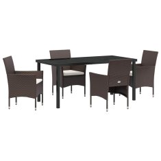 Vidaxl Komplet za jedilnico v vrtu z blazino 5 pcs Rjava Poly ratan