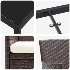 Vidaxl Komplet za jedilnico v vrtu z blazino 5 pcs Rjava Poly ratan