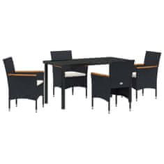 Vidaxl Komplet za jedilnico v vrtu z blazino 5 pcs Črna Poly ratan