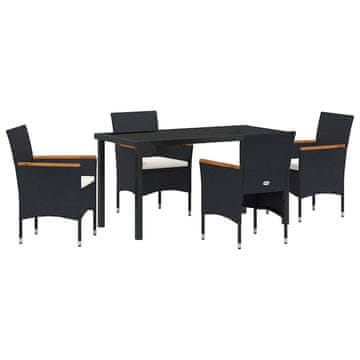 Vidaxl Komplet za jedilnico v vrtu z blazino 5 pcs Črna Poly ratan