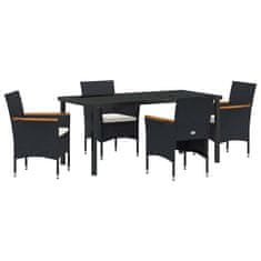 Vidaxl Komplet za jedilnico v vrtu z blazino 5 pcs Črna Poly ratan