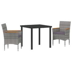 Vidaxl Komplet za jedilnico v vrtu z blazino 3 pcs Siva Poly ratan