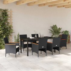 Vidaxl Komplet za jedilnico v vrtu z blazino 7 pcs Črna Poly ratan