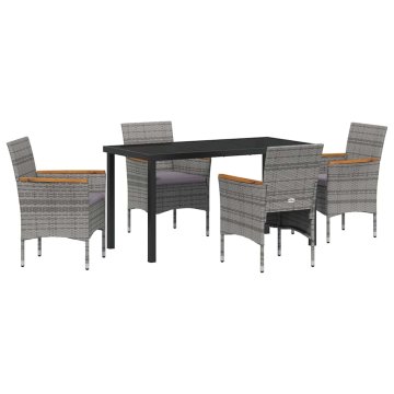 Vidaxl Komplet za jedilnico v vrtu z blazino 5 pcs Siva Poly ratan