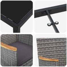 Vidaxl Komplet za jedilnico v vrtu z blazino 3 pcs Siva Poly ratan