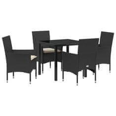 Vidaxl Komplet za jedilnico v vrtu z blazino 5 pcs Črna Poly ratan