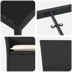 Vidaxl Komplet za jedilnico v vrtu z blazino 3 pcs Črna Poly ratan
