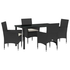 Vidaxl Komplet za jedilnico v vrtu z blazino 5 pcs Črna Poly ratan