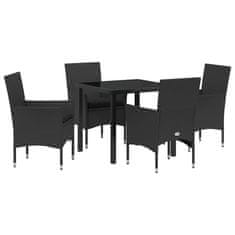 Vidaxl Komplet za jedilnico v vrtu z blazino 5 pcs Črna Poly ratan