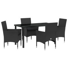 Vidaxl Komplet za jedilnico v vrtu z blazino 5 pcs Črna Poly ratan
