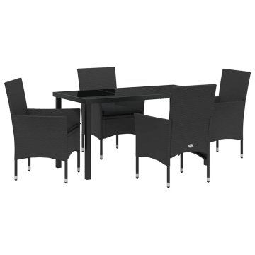 Vidaxl Komplet za jedilnico v vrtu z blazino 5 pcs Črna Poly ratan