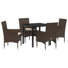 Vidaxl Komplet za jedilnico v vrtu z blazino 5 pcs Rjava Poly ratan