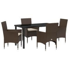 Vidaxl Komplet za jedilnico v vrtu z blazino 5 pcs Rjava Poly ratan
