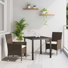 Vidaxl Komplet za jedilnico v vrtu z blazino 3 pcs Rjava Poly ratan