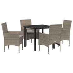 Vidaxl Komplet za jedilnico v vrtu z blazino 5 pcs Siva Poly ratan