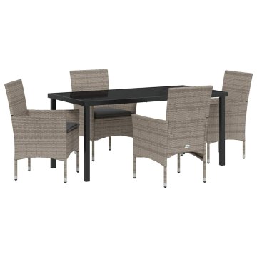 Vidaxl Komplet za jedilnico v vrtu z blazino 5 pcs Siva Poly ratan