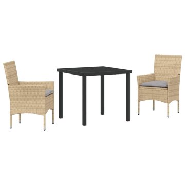 Vidaxl Komplet za jedilnico v vrtu z blazino 3 pcs Bež Poly ratan