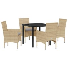 Vidaxl Komplet za jedilnico v vrtu z blazino 5 pcs Bež Poly ratan