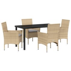 Vidaxl Komplet za jedilnico v vrtu z blazino 5 pcs Bež Poly ratan