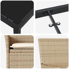 Vidaxl Komplet za jedilnico v vrtu z blazino 3 pcs Bež Poly ratan