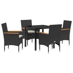 Vidaxl Komplet za jedilnico v vrtu z blazino 5 pcs Črna Poly ratan