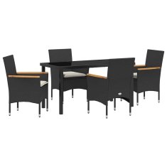 Vidaxl Komplet za jedilnico v vrtu z blazino 5 pcs Črna Poly ratan