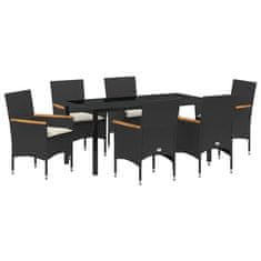 Vidaxl Komplet za jedilnico v vrtu z blazino 7 pcs Črna Poly ratan