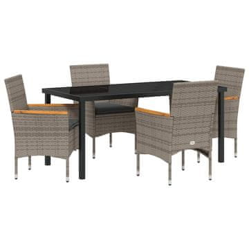 Vidaxl Komplet za jedilnico v vrtu z blazino 5 pcs Siva Poly ratan