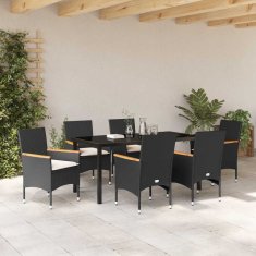 Vidaxl Komplet za jedilnico v vrtu z blazino 7 pcs Črna Poly ratan