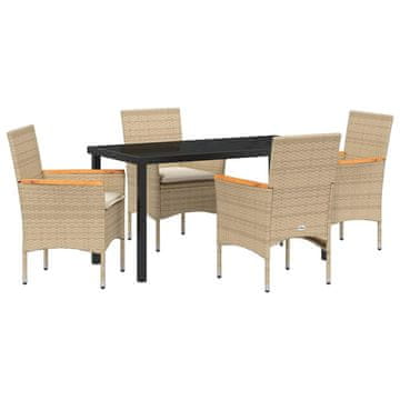 Vidaxl Komplet za jedilnico v vrtu z blazino 5 pcs Bež Poly ratan