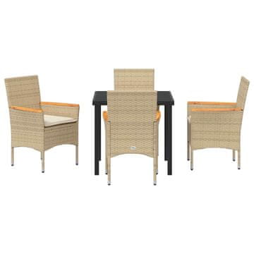 Vidaxl Komplet za jedilnico v vrtu z blazino 5 pcs Bež Poly ratan