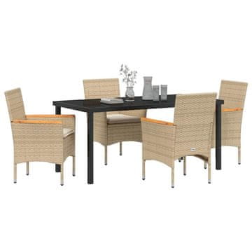 Vidaxl Komplet za jedilnico v vrtu z blazino 5 pcs Bež Poly ratan