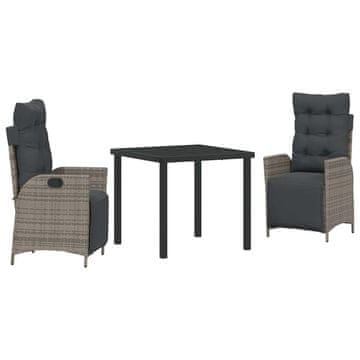 Vidaxl Komplet za jedilnico v vrtu z blazino 3 pcs Siva poli ratan