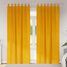 Vidaxl Zavese z zavesami 2 pcs gorčično rumena 140 x 260 cm Žamet