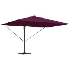 Vidaxl Cantilever Roma Senčnik z LED lučjo, Bordeaux rdeč, 352 x 251 x 265 cm, aluminijast