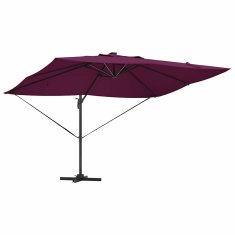 Vidaxl Cantilever Roma Senčnik z LED lučjo, Bordeaux rdeč, 352 x 251 x 265 cm, aluminijast