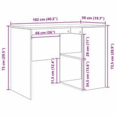 Vidaxl Miza s polico Siva Sonoma 102 x 50 x 75 cm Konstruiran les