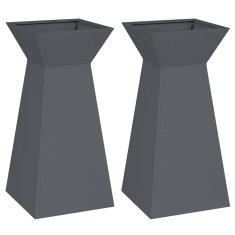 Vidaxl Vrtni Stebrični Cvećniki, 2 kosa, z Skledo, Antracit, 35x35x73 cm, Jeklo