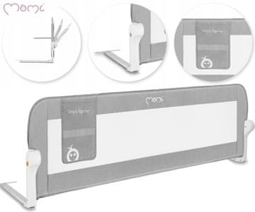 MoMi Lexi Plus otroška ograja za posteljo, varovalna, 180°, tkanina, 148x58x30cm, siva