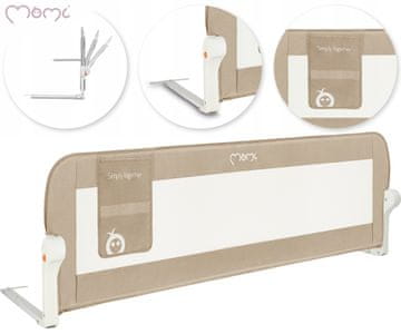 MoMi Lexi Plus otroška ograja za posteljo, varovalna, 180°, tkanina, 148x58x30cm, bež