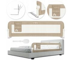 MoMi Lexi Plus otroška ograja za posteljo, varovalna, 180°, tkanina, 148x43x36cm, bež