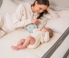 MoMi Lexi Plus otroška ograja za posteljo, varovalna, 180°, tkanina, 148x43x36cm, bež