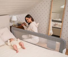 MoMi Lexi Plus otroška ograja za posteljo, varovalna, 180°, tkanina, 148x43x36cm, bež