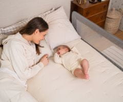 MoMi Lexi Plus otroška ograja za posteljo, varovalna, 180°, tkanina, 148x43x36cm, bež