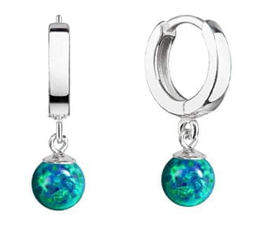 Evolution Group Srebrni prstani z visečim sintetičnim opalom 11404.3 zelene barve