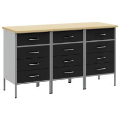 Vidaxl Delovna omara s predalom 3 pcs Črna in siva 150 x 55 x 85 cm