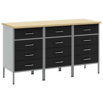 Vidaxl Delovna omara s predalom 3 pcs Črna in siva 150 x 55 x 85 cm
