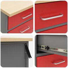 Vidaxl Delovna omara s predalom 3 pcs Rdeča in siva 150 x 55 x 85 cm