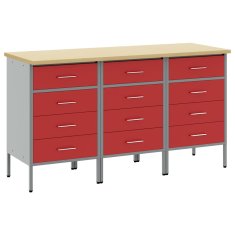 Vidaxl Delovna omara s predalom 3 pcs Rdeča in siva 150 x 55 x 85 cm